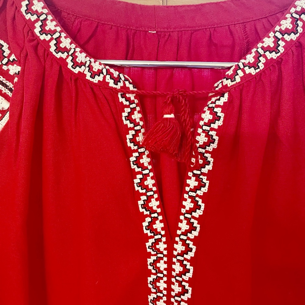 Embroidered Red Women's Top - Picture 3 of 9